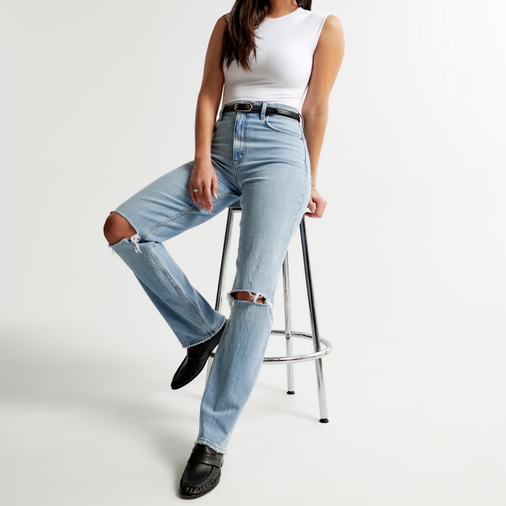 Abercrombie & Fitch Light Blue Straight Leg Ripped Jeans